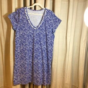 Lilly Pulitzer dress plus size xxl blue pattern with pom poms around collar